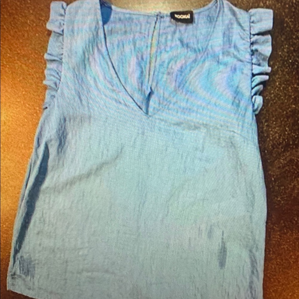 Women's Blue Ruffle Sleeve Top